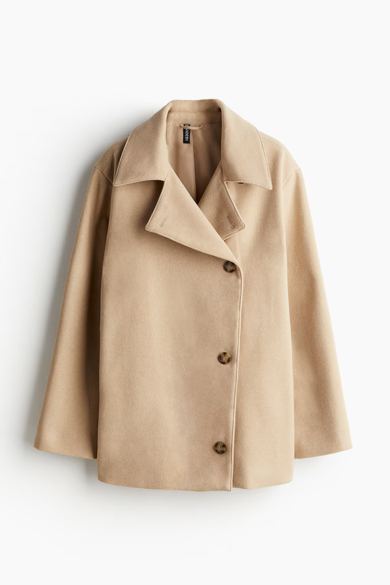 Oversized felted jacket - Beige - Ladies | H&M GB | H&M (UK, MY, IN, SG, PH, TW, HK)