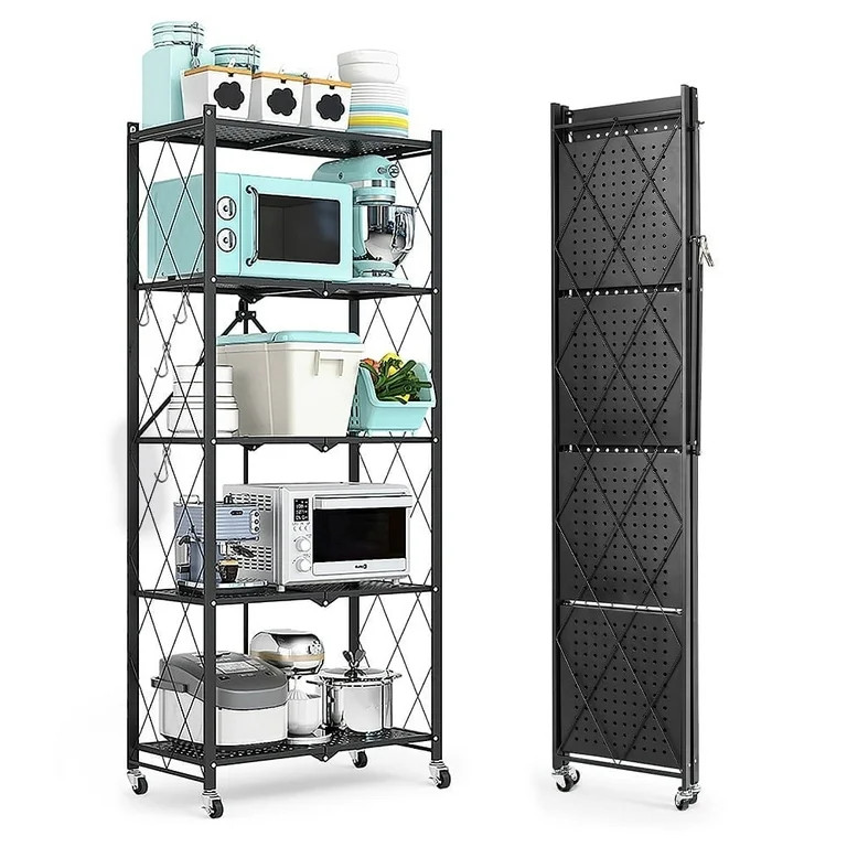 COOKCOK 5-Tier Storage Shelving Unit, Metal Shelf 27.9"x13.4"x62.5, Foldable Storage Shelf with W... | Walmart (US)