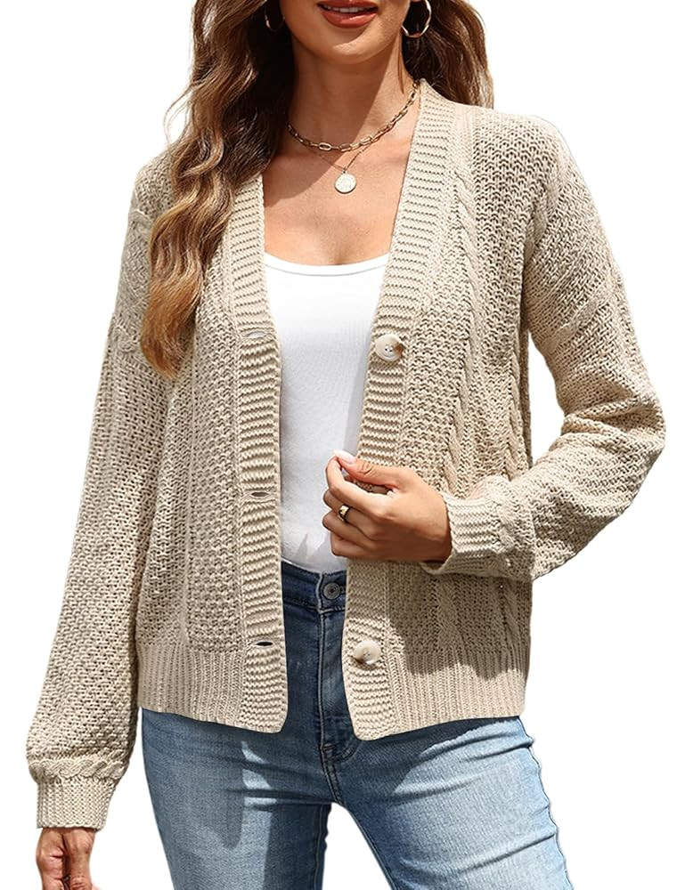 VIMPUNEC Womens Fall Casual Cardigan Sweaters Chunky Cable Knit Jackets Long Sleeve Open Front Co... | Amazon (US)