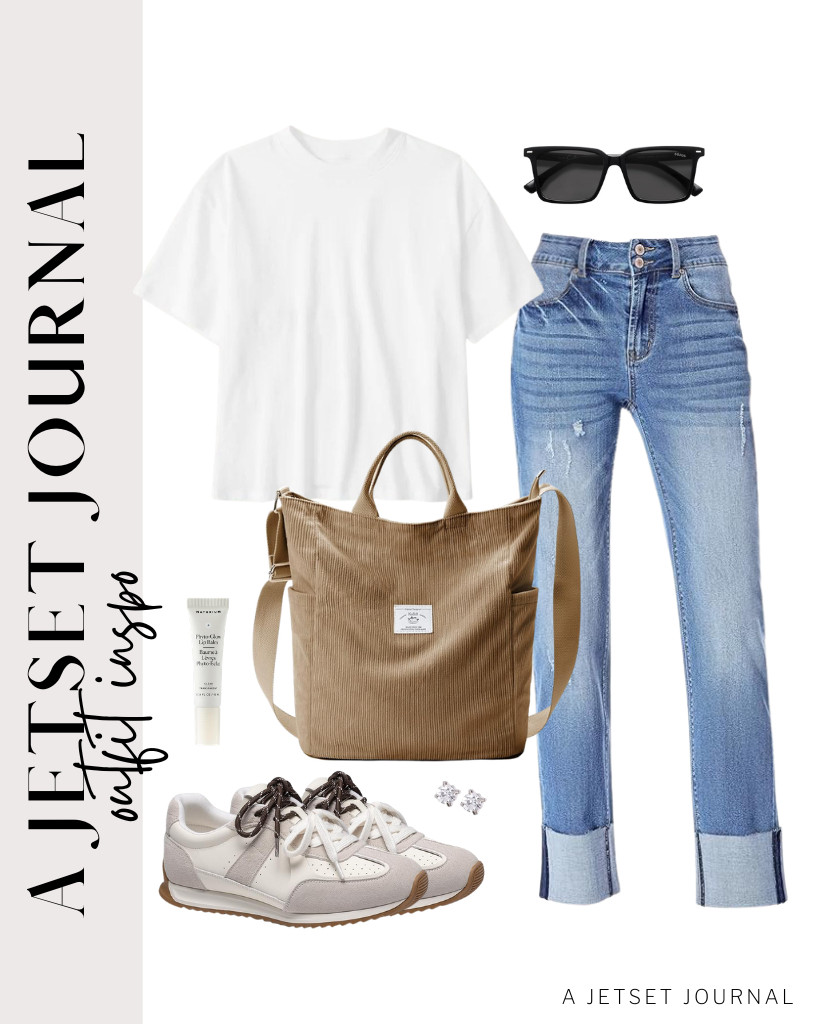 This white drop-shoulder top perfectly pairs with Sidefeel high-waisted jeans. It goes well with DREAM PAIRS retro sneakers and the KALIDI corduroy tote bag. These SOJOS square sunnies are a stylish way to finish the look.

#LTKSeasonal #LTKSaleAlert #LTKTravel
 

 
