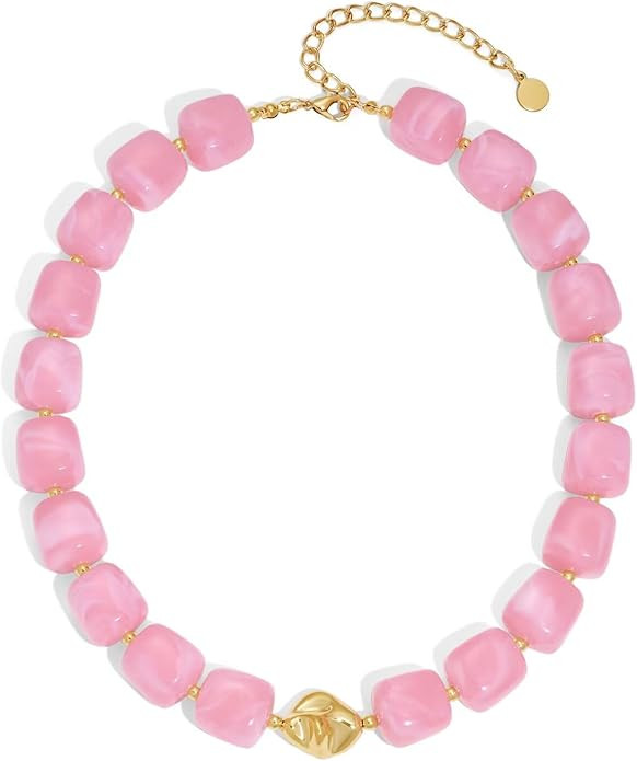 Colorful Chunky Necklaces for Women Multicolored Large Square Acrylic Beads Necklace Trendy Bold ... | Amazon (US)