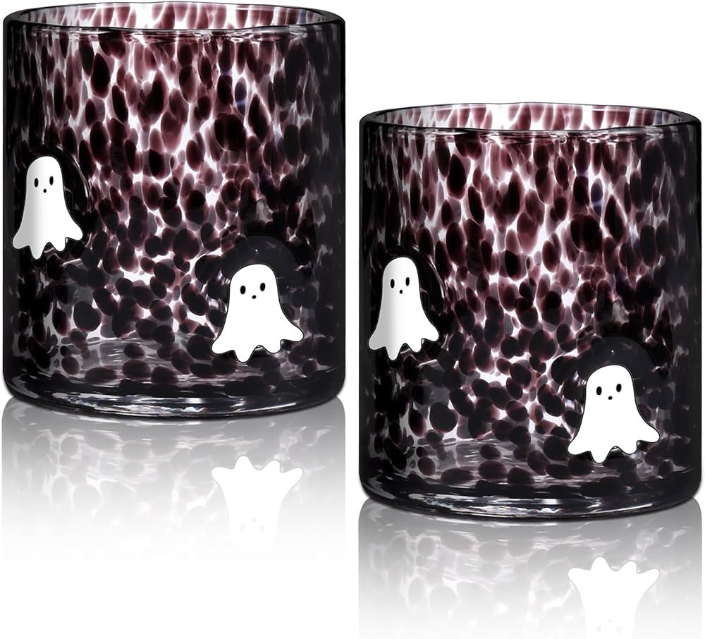 Bokon 2 Pcs 14 oz Halloween Icon Glass Cups Ghost Icon Juice Glass Old Fashioned Hand Blown Drink... | Amazon (US)