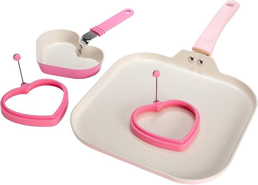 Paris Hilton Breakfast Ceramic Nonstick Cookware Set, Includes Square Griddle, Mini Heart Shaped ... | Amazon (US)