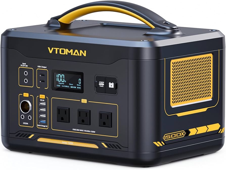 VTOMAN Jump1500X Portable Power Station, 828Wh LiFePO4 Battery Solar Generator with Jump Start, 1... | Amazon (US)