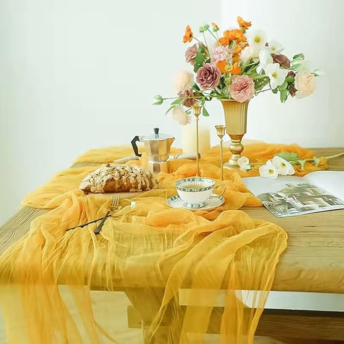 Joanlody Yellow Cheesecloth Table Runner 10Ft Rustic Gauze Tablecloth 38x120 Inches Boho Backdrop... | Amazon (US)