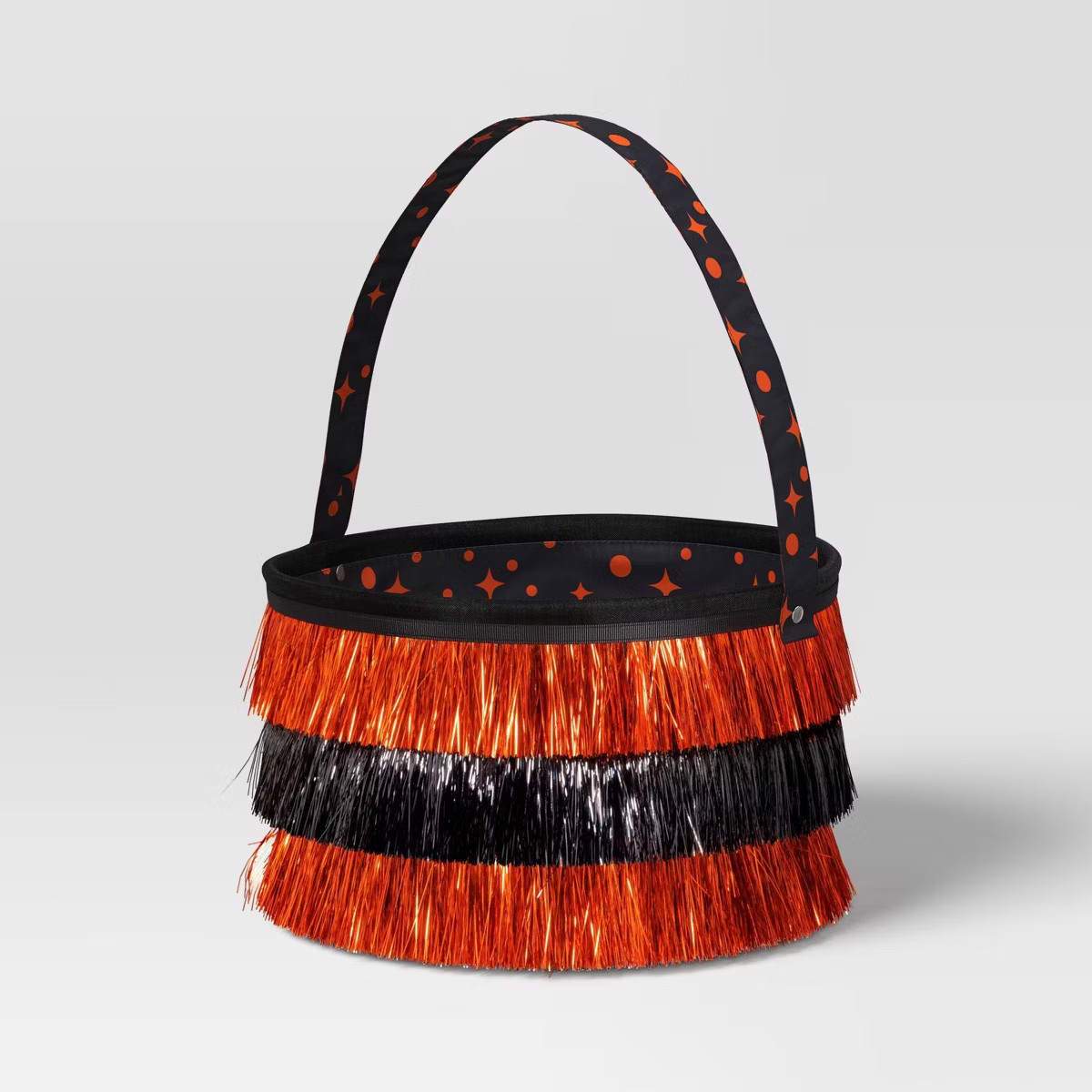 7.5" Halloween Trick or Treat Fabric Basket Orange/Tinsel Black - Hyde and EEK! Boutique™ | Target