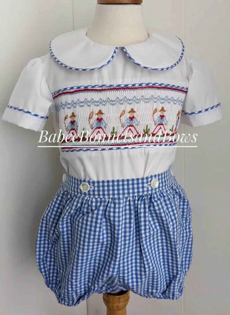 Boys button on suit. Cowboy suit. Boys suit. Cowboy shirt. Smocked cowboy. | Etsy (Global)