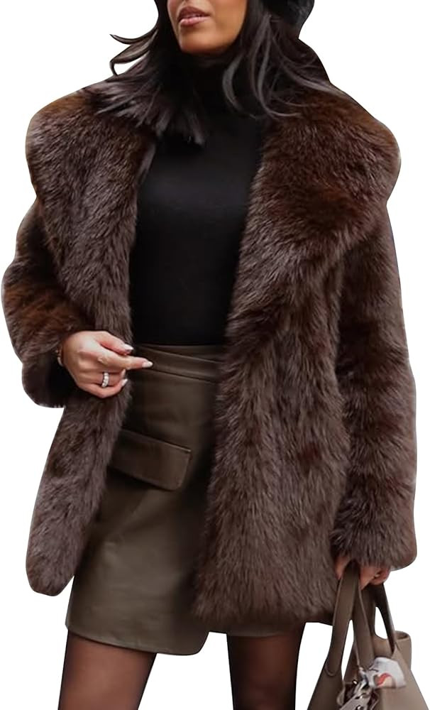 Flygo Womens Long Faux Fur Coats Fluffy Faux Fur Jacket Long Sleeve Lapel Furry Coats Fuzzy Winte... | Amazon (US)