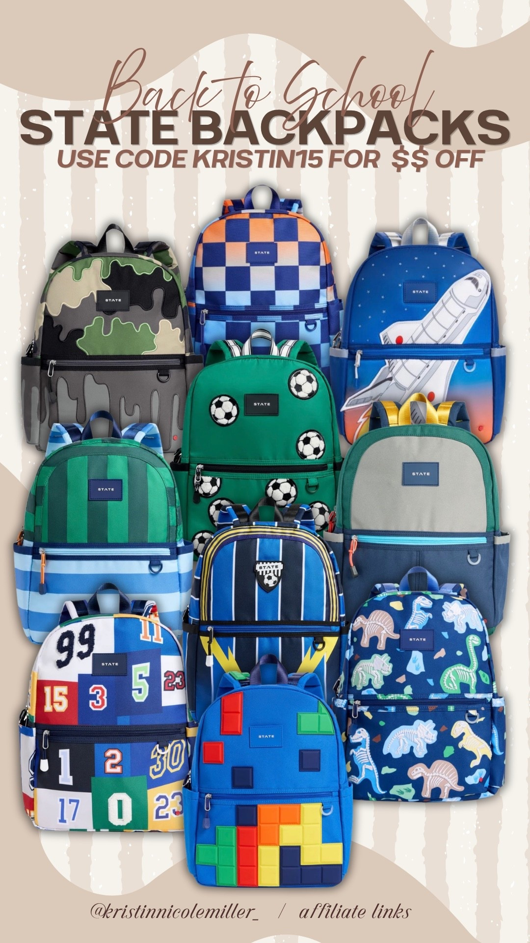 STATE backpacks for Back to School! Use code KRISTIN15 for $$ off!! 🎒 

Kids family BTS trending patterned unique fun boys colorful

#LTKmomlife #LTKKids #LTKSeasonal
