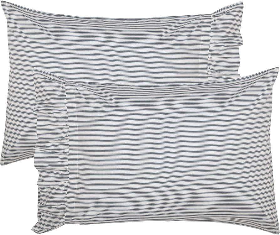 VHC Brands Sawyer Mill Ticking Striped Cotton Farmhouse Standard Bedding Accessory, Pillowcase Se... | Amazon (US)