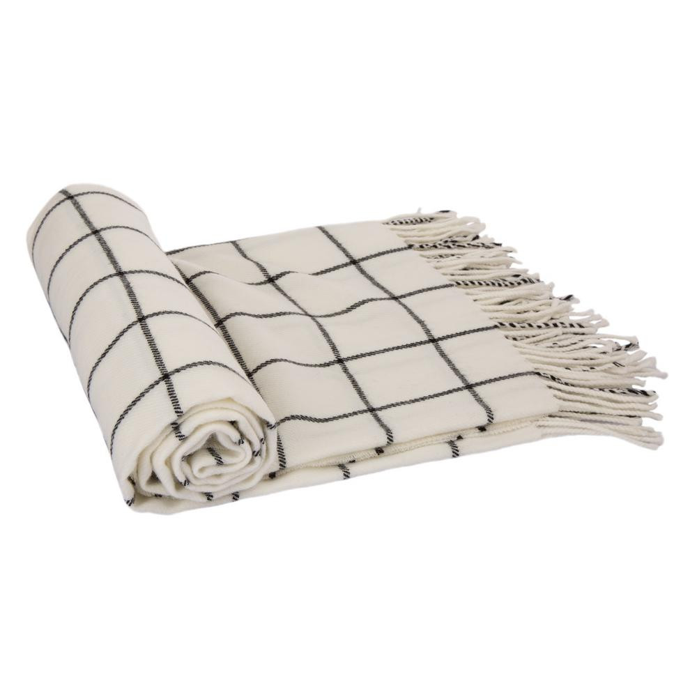 60 in. L Acrylic White/Black Plaid Woven Throw | The Home Depot