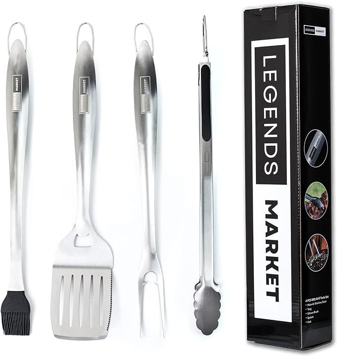 Legends Market BBQ Grill Tools Set - 4-Pcs BBQ Accessories with Grill Tongs, Spatula, Forks, Brus... | Amazon (US)