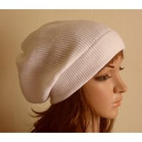 White Beanie, Knitted Slouchy Hat, Handmade Slouch White Women's Knit From Acrylic | Etsy (US)