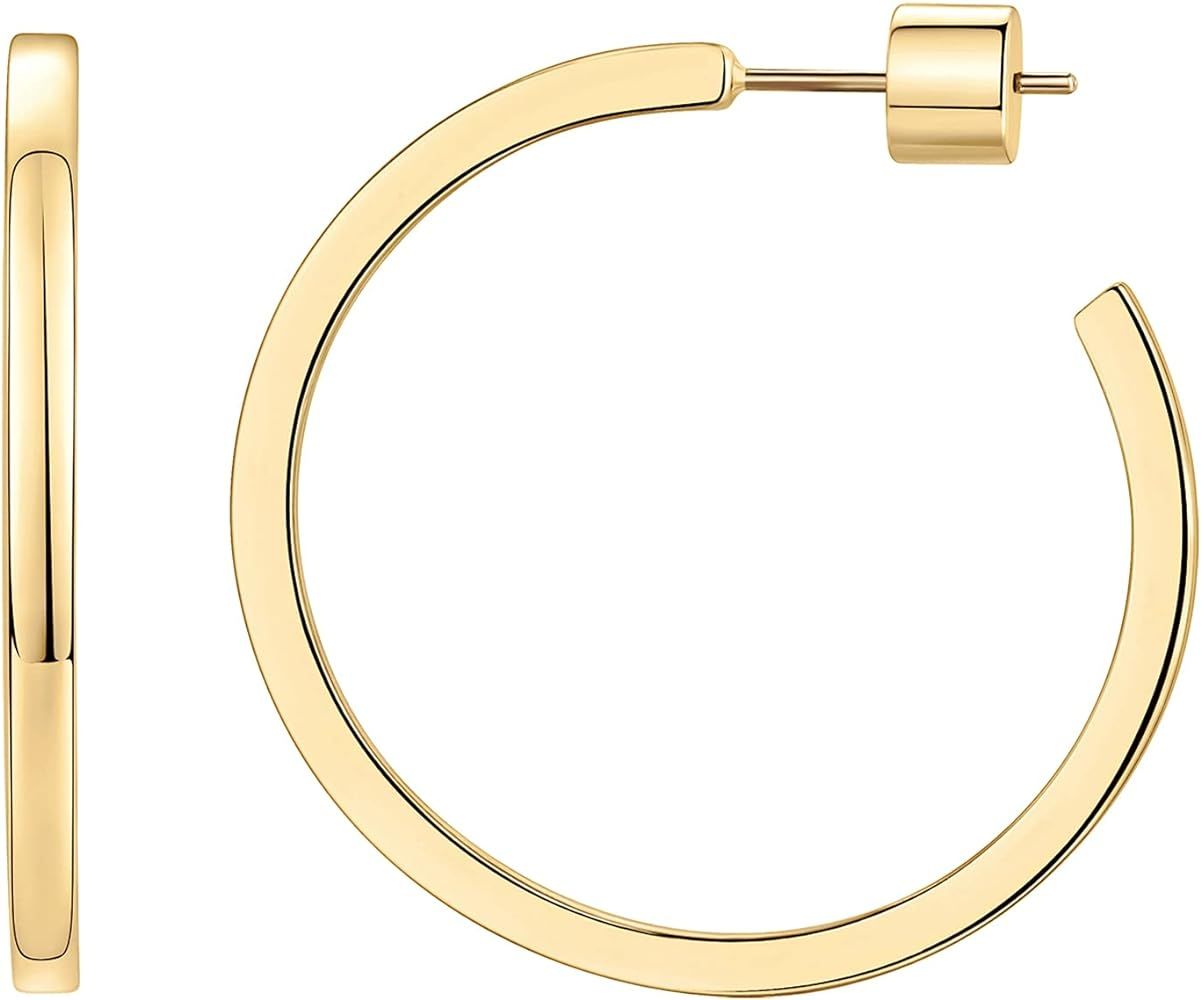 PAVOI 14K Gold Plated Sterling Silver Post Thin Square Edge Open Hoop | Womens Dainty Hoop Earrings  | Amazon (US)