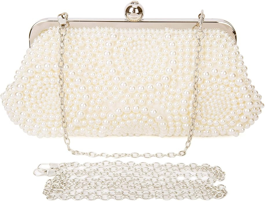 Pinprin Pearl Clutch Bag for Women Evening Wedding Party Bridal Handbag Ladies Beaded Clutch Purs... | Amazon (US)