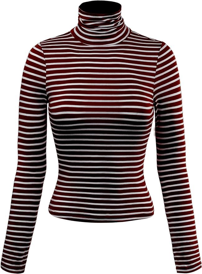 MixMatchy Women's Tight Fit Lightweight Solid/Stripe Long Sleeves Turtle Neck Top | Amazon (US)