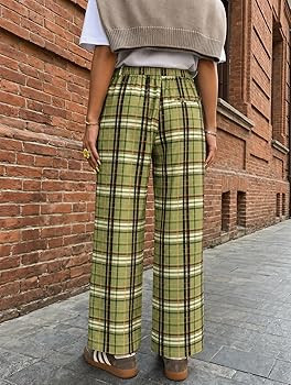 Cicy Bell Womens Wide Leg Pants High Wiasted Casual Baggy Palazzo Elastic Plaid Pants Trousers | Amazon (US)