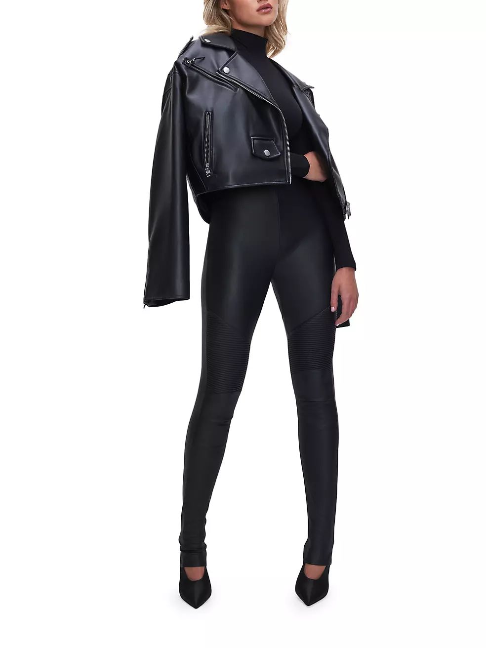 Faux-Leather Cropped Moto Jacket | Saks Fifth Avenue