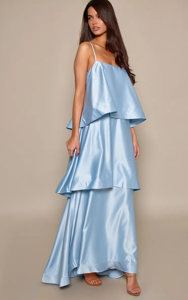 Light Blue Structured Tiered Maxi Dress | PrettyLittleThing | PrettyLittleThing UK