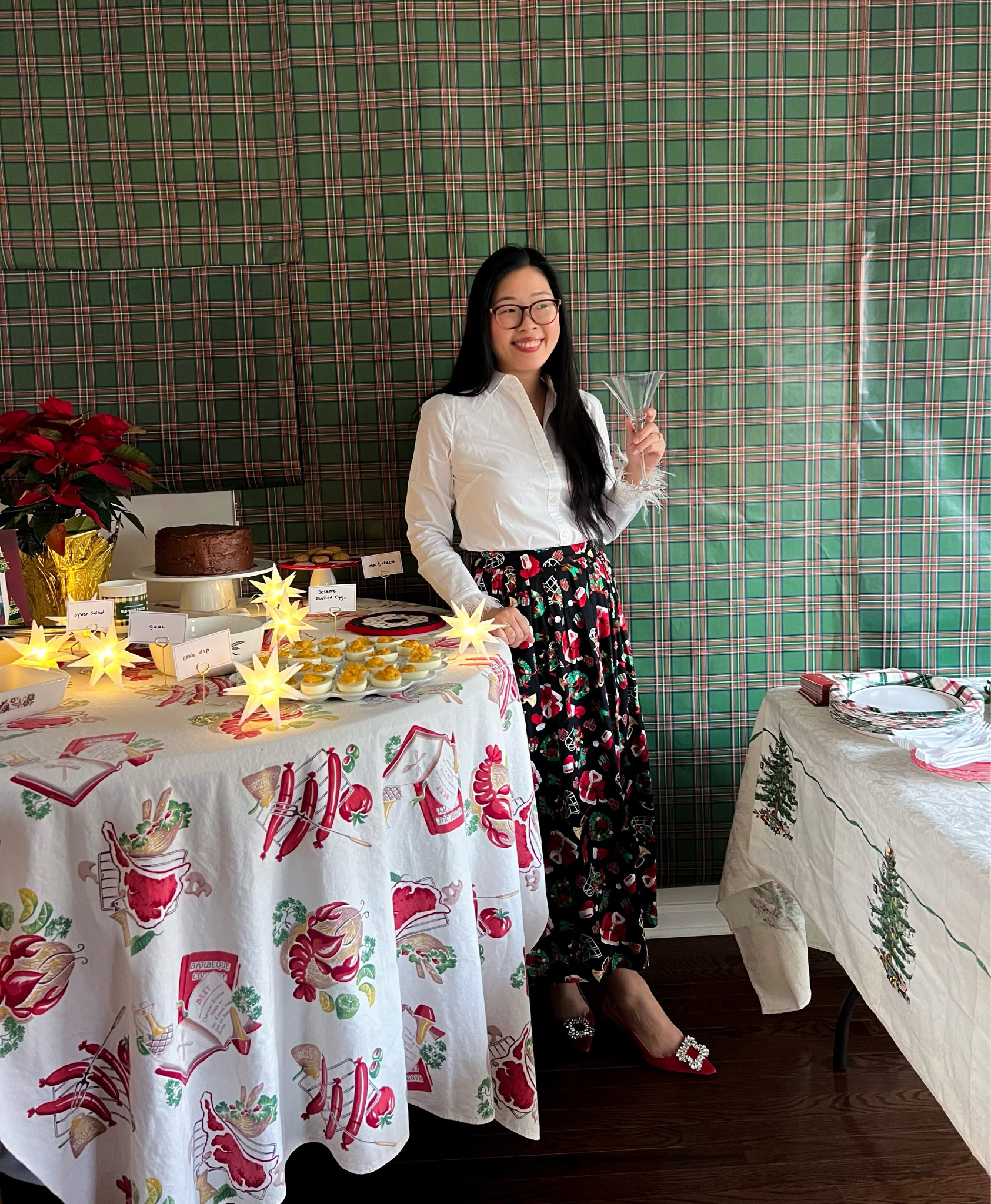 What I wore to 10th Cool People Christmas Party. Skirt is from Rex’s mom!