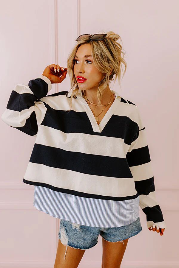 Stripe This Way Top In Navy | Impressions Online Boutique