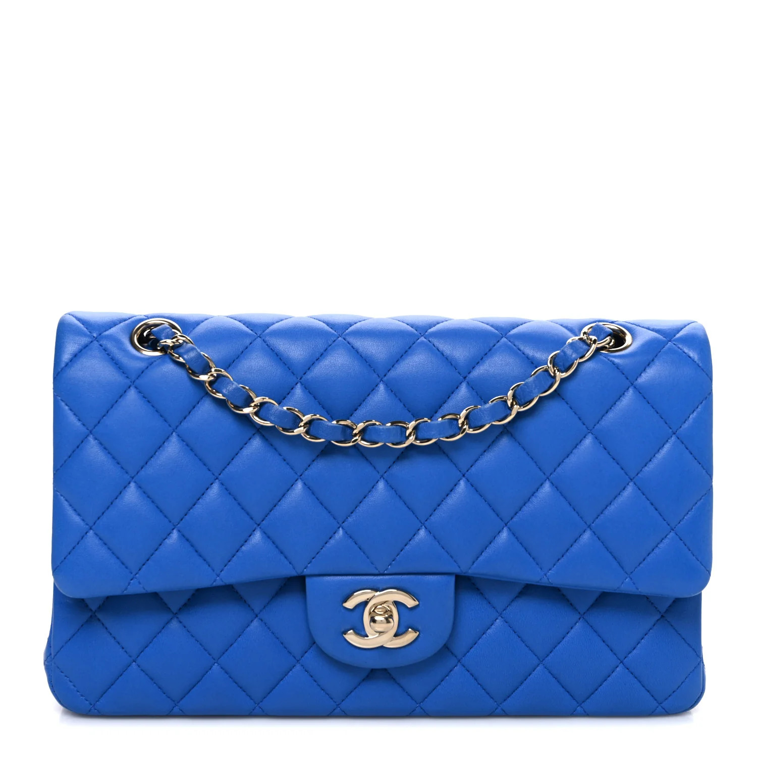 Lambskin Quilted Medium Double Flap Blue | FASHIONPHILE (US)