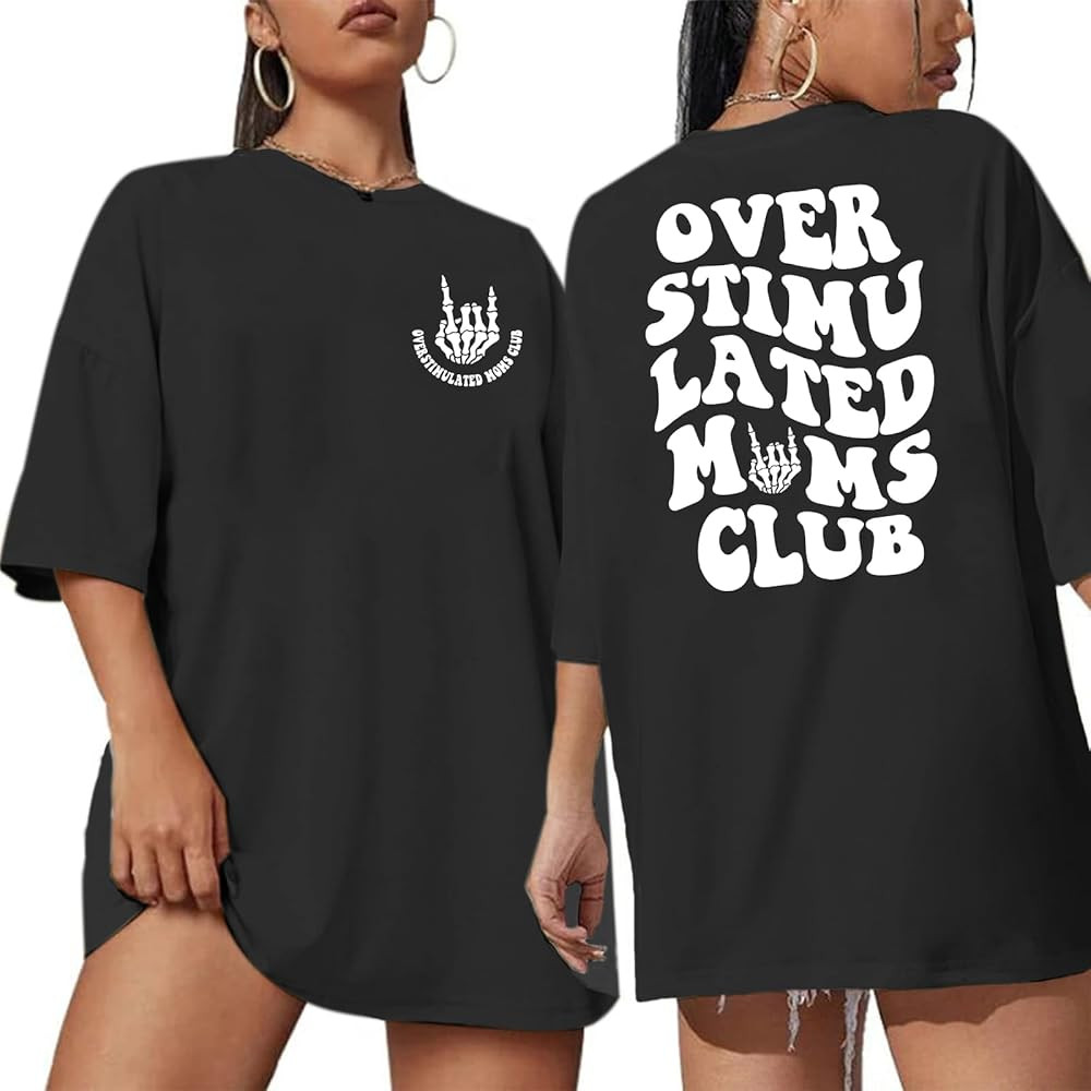 Yuyiify Oversized Tshirts for Women Mama Overstimulated Cool Moms Club Skeleton Shirt Funny Mom G... | Amazon (US)