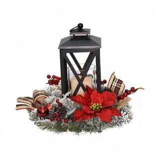 14.5" Black LED Lantern with Frosted Pine & Poinsettia Arrangement by Ashland® | Michaels Stores