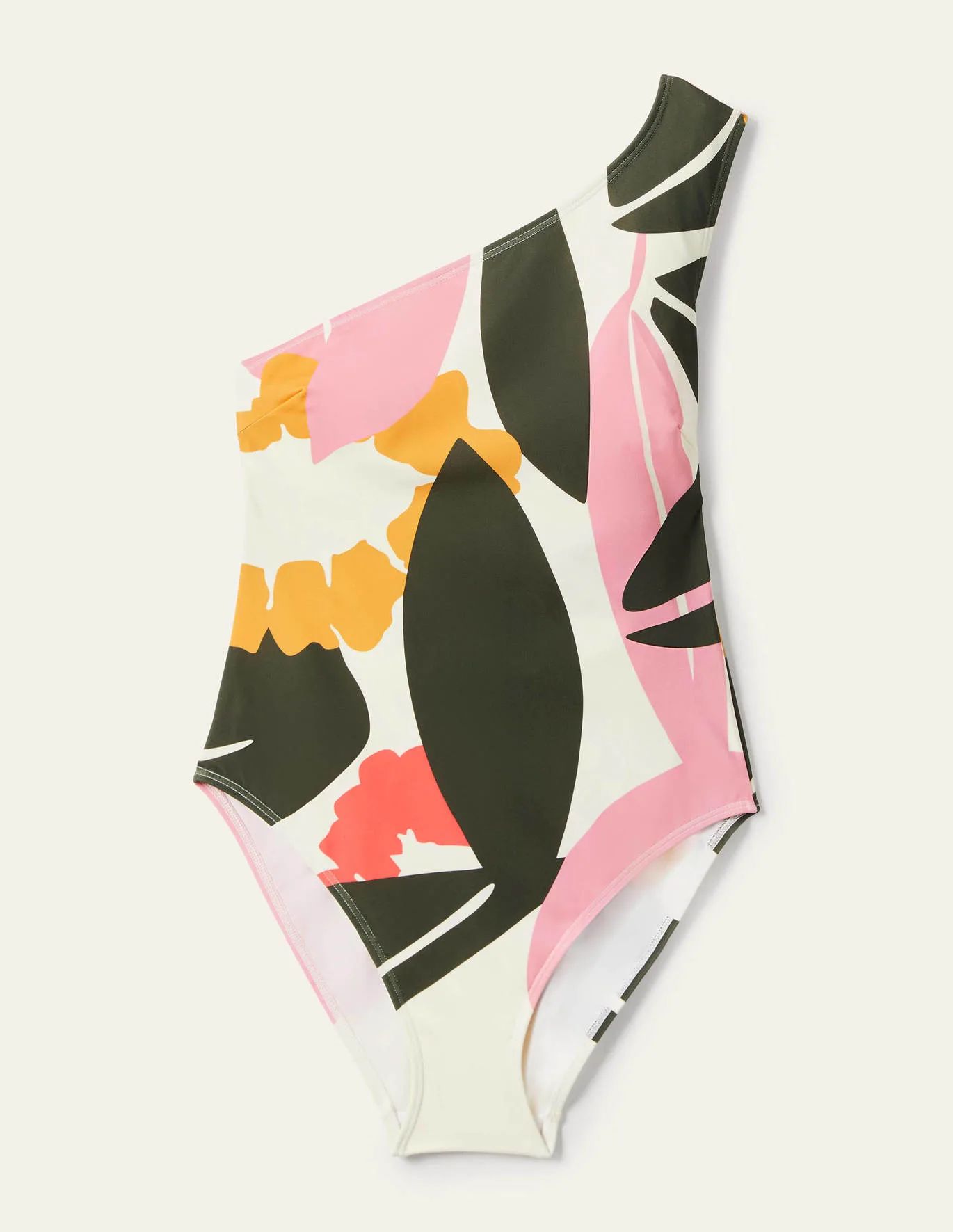 Sorrento One Shoulder Swimsuit - Ivory, Abstract Bloom | Boden (US)