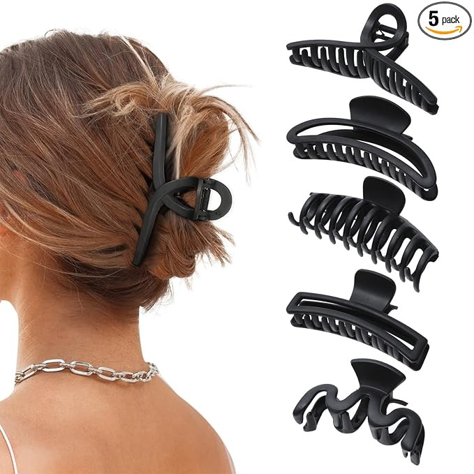 Amazon.com : 5PCS Large Claw Hair Clips for Thick Hair Big Banana Hair Clips for Women Nonslip St... | Amazon (US)