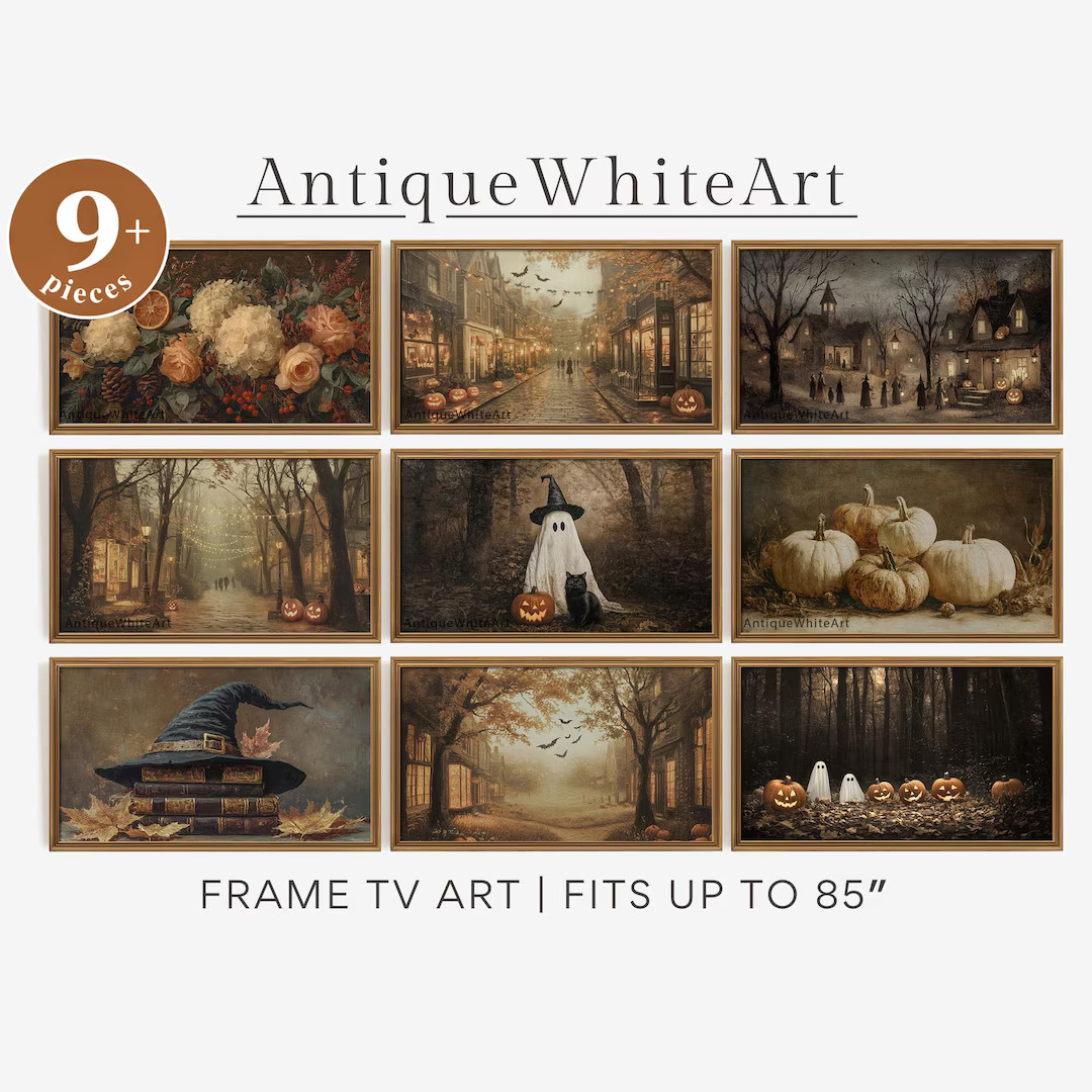 Halloween Frame TV Art Set, Fall Season Frame TV Art Bundle, Vintage Moody Decor, Spooky Hallowee... | Etsy (US)