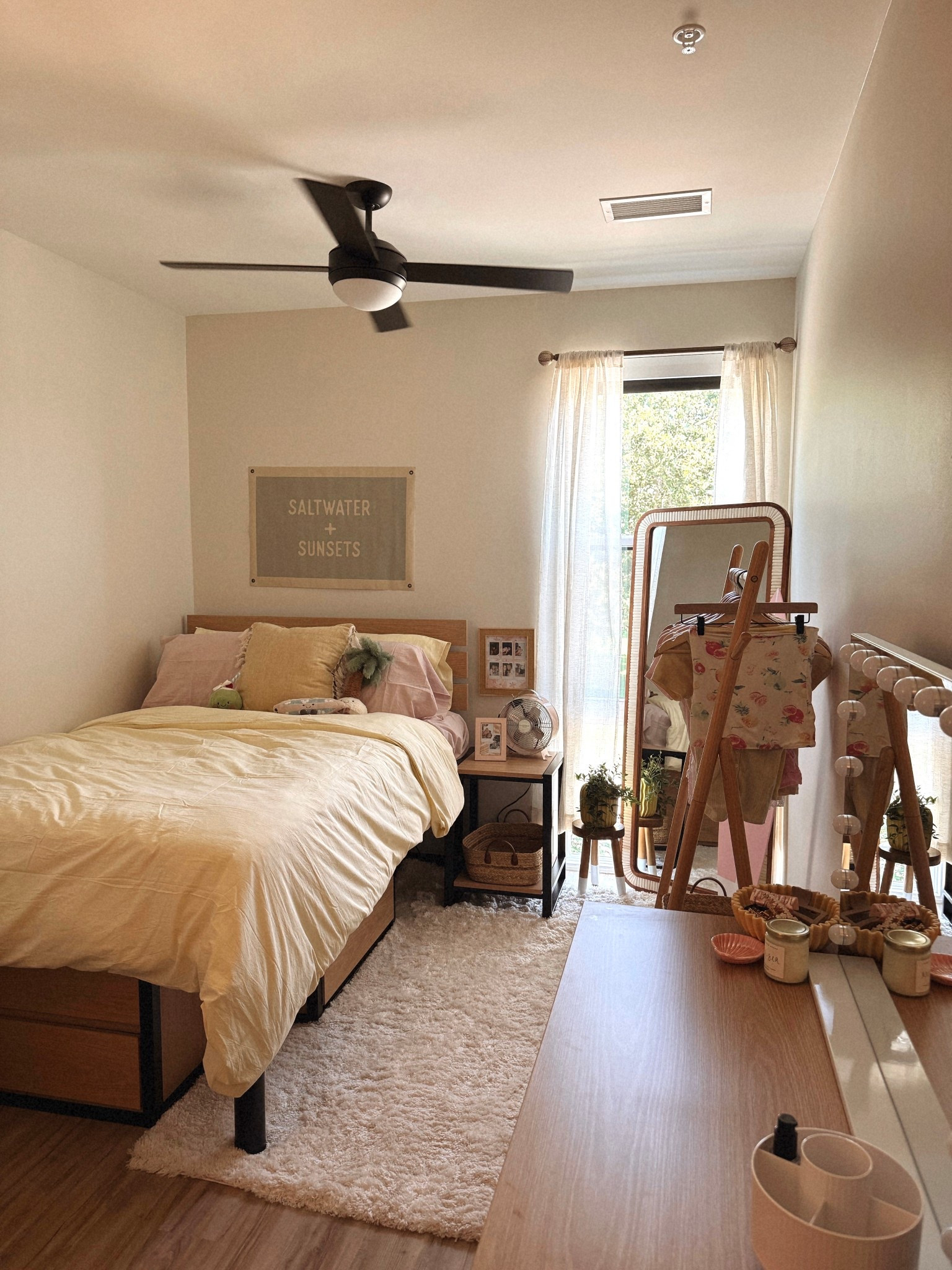 my room! 

bedding, mirror + clothing rack on my amazon storefront! 