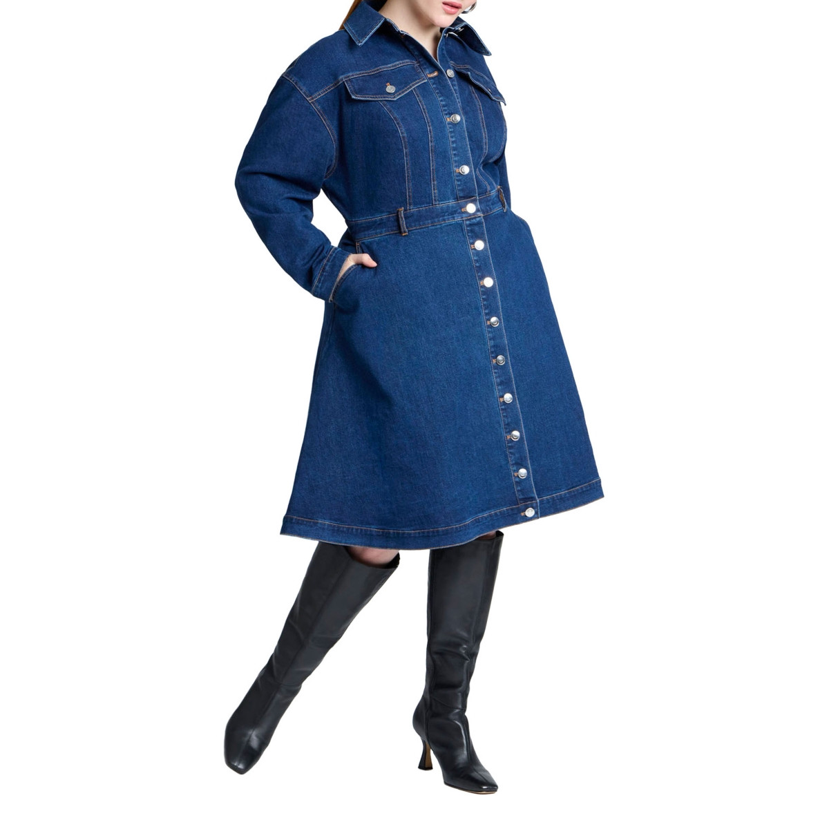 Eloquii Women's Plus Size Denim Fit And Flare Shirt Dress - Indigo rinse | Macy's