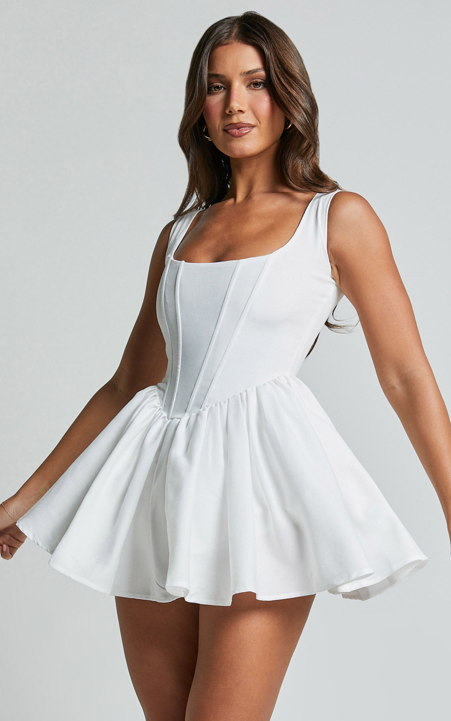 Carolyn Mini Dress - Wide Strap Sleeveless Fit and Flare Dress in White | Showpo (US, UK & Europe)