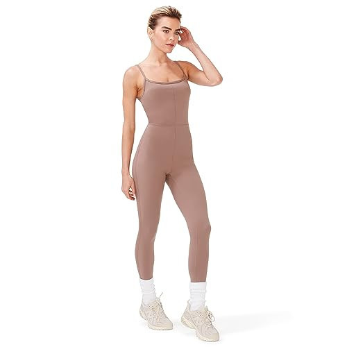 KUT & SO Yoga Bodysuit – Spaghetti Straps Workout Jumpsuit for Women – Premium Stretch Jersey Fabric Taupe Small | Amazon (US)
