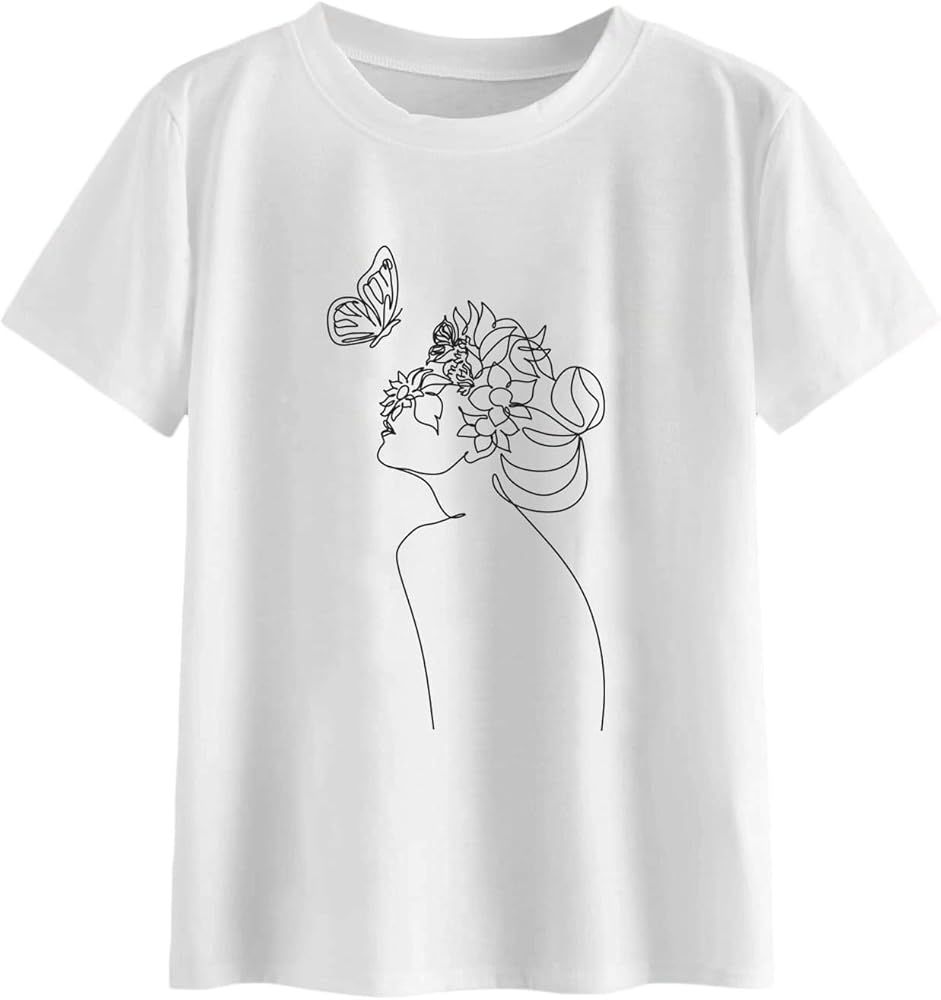 SweatyRocks Women's Cute Graphic T-Shirts Crewneck Short Sleeve Casual Gesture Print Tee Tops | Amazon (US)
