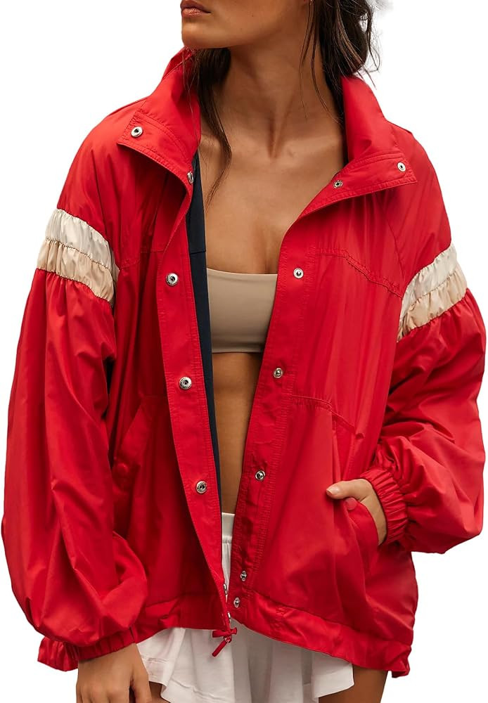 Casual Jackets for Women Trendy Long Sleeve Stand Collar Button Down Coats Windbreaker Fall Winte... | Amazon (US)