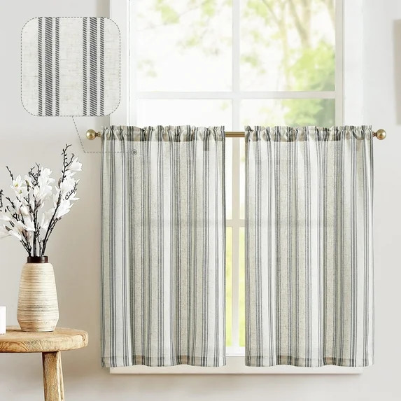 Curtainking Rustic Look Cafe Curtains Farmhouse Striped Light Filtering Kitchen Curtains 26x24 in... | Walmart (US)