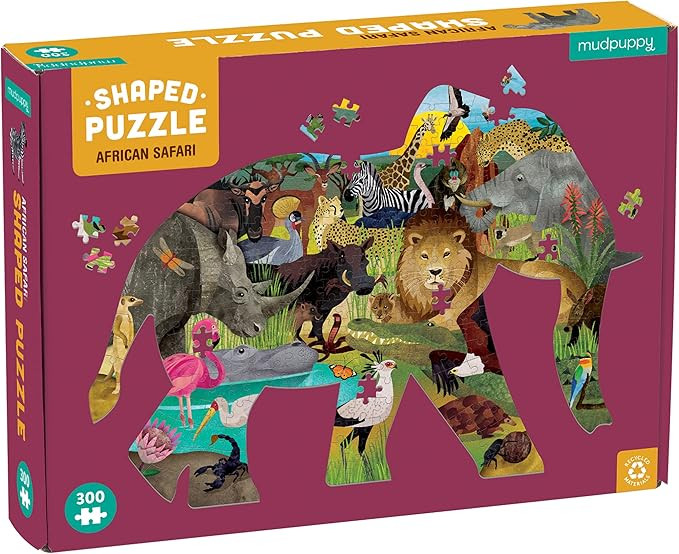 African Safari 300 Piece Shaped Puzzle from Mudpuppy - 22.75" x 15.5" Elephant Shaped Jigsaw Puzz... | Amazon (US)