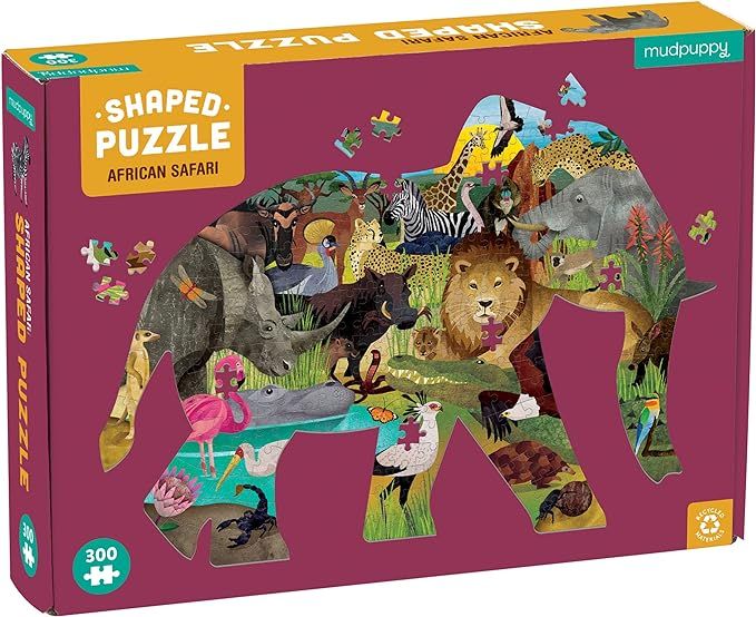 African Safari 300 Piece Shaped Puzzle from Mudpuppy - 22.75" x 15.5" Elephant Shaped Jigsaw Puzz... | Amazon (US)