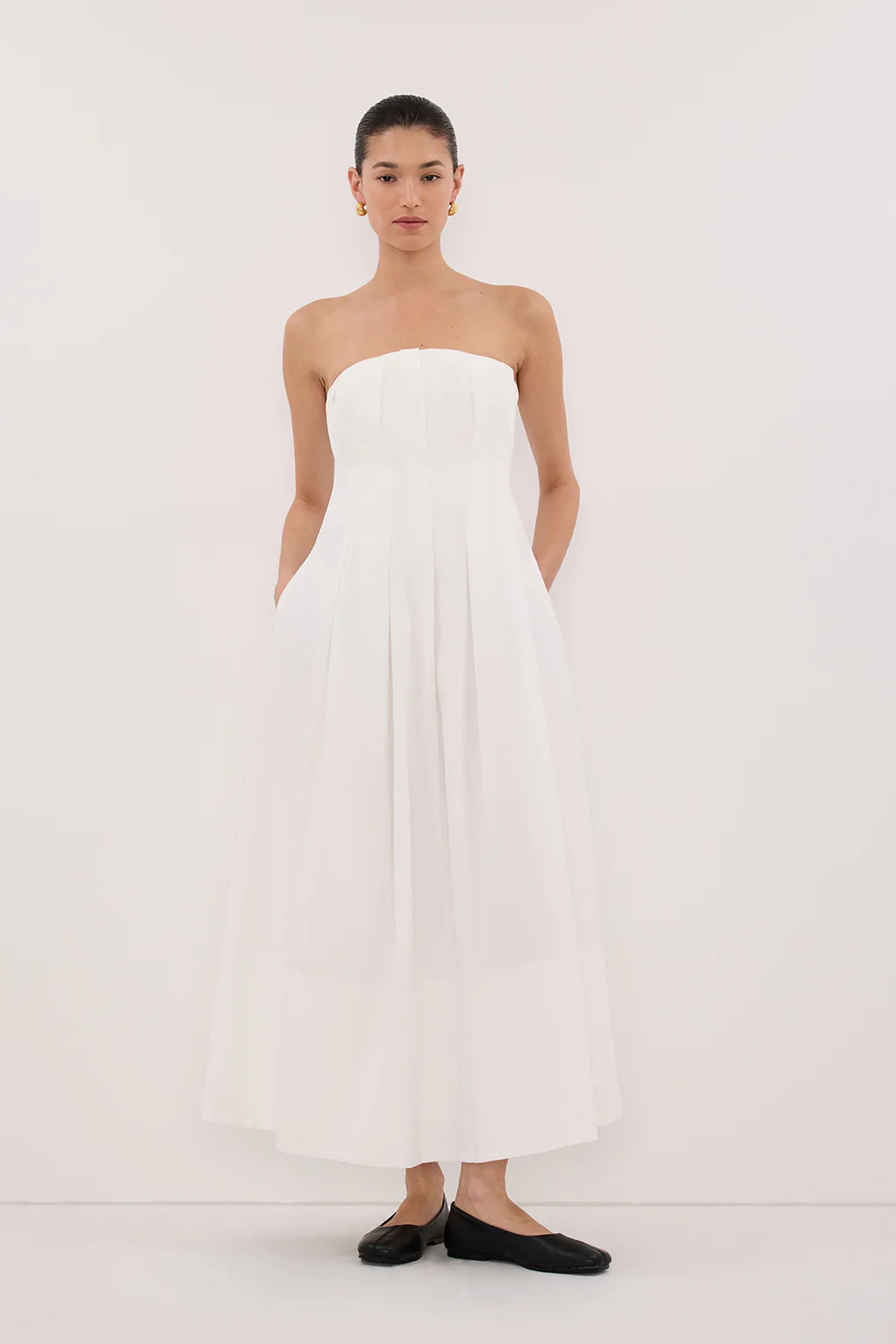 LILLY WHITE COTTON MIDI DRESS | DISSH