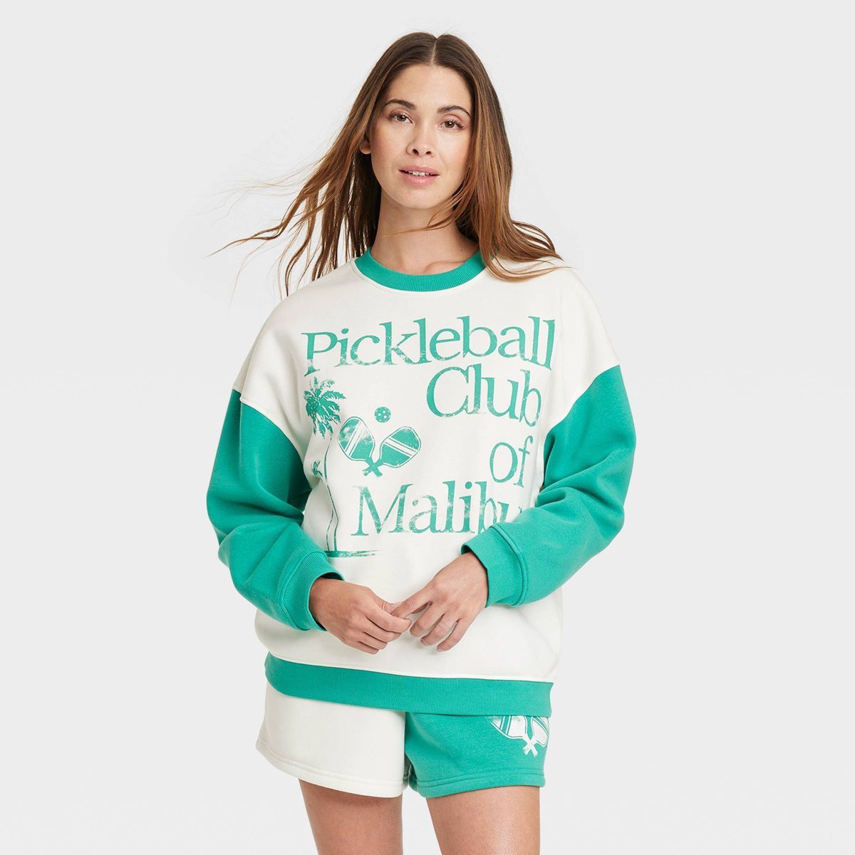 Women's Pickleball Colorblock Graphic Sweatshirt - Green | Target