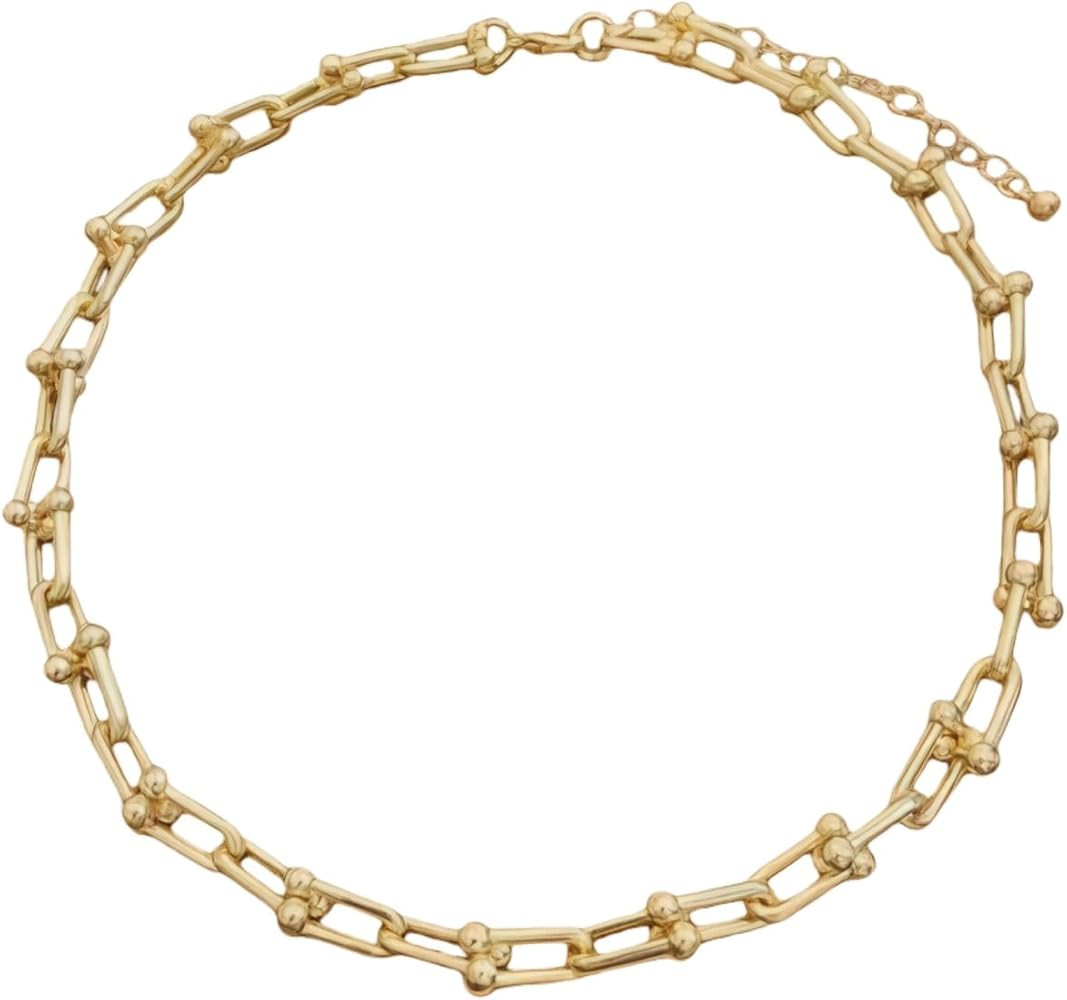 Paperclip Chain Necklace for Women, Chunky Gold & Silver Cuban Link Choker, Hypoallergenic Zinc A... | Amazon (US)