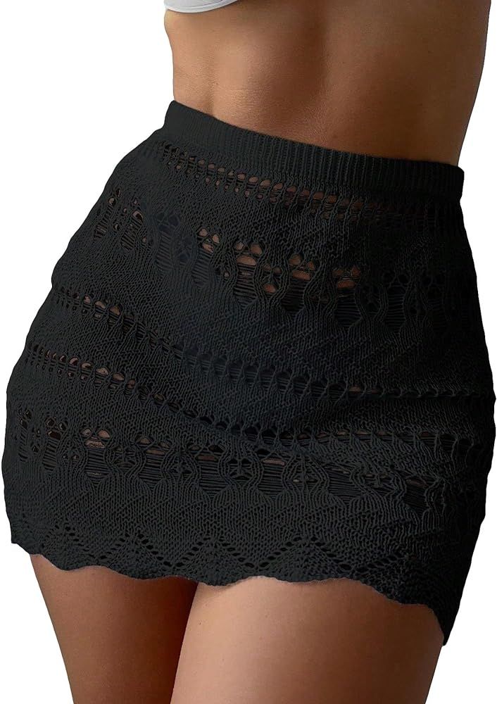 Milumia Women's Swimsuit Coverup Cut Out Scallop Hem Beach Skirt Swimwear Cover Ups | Amazon (US)