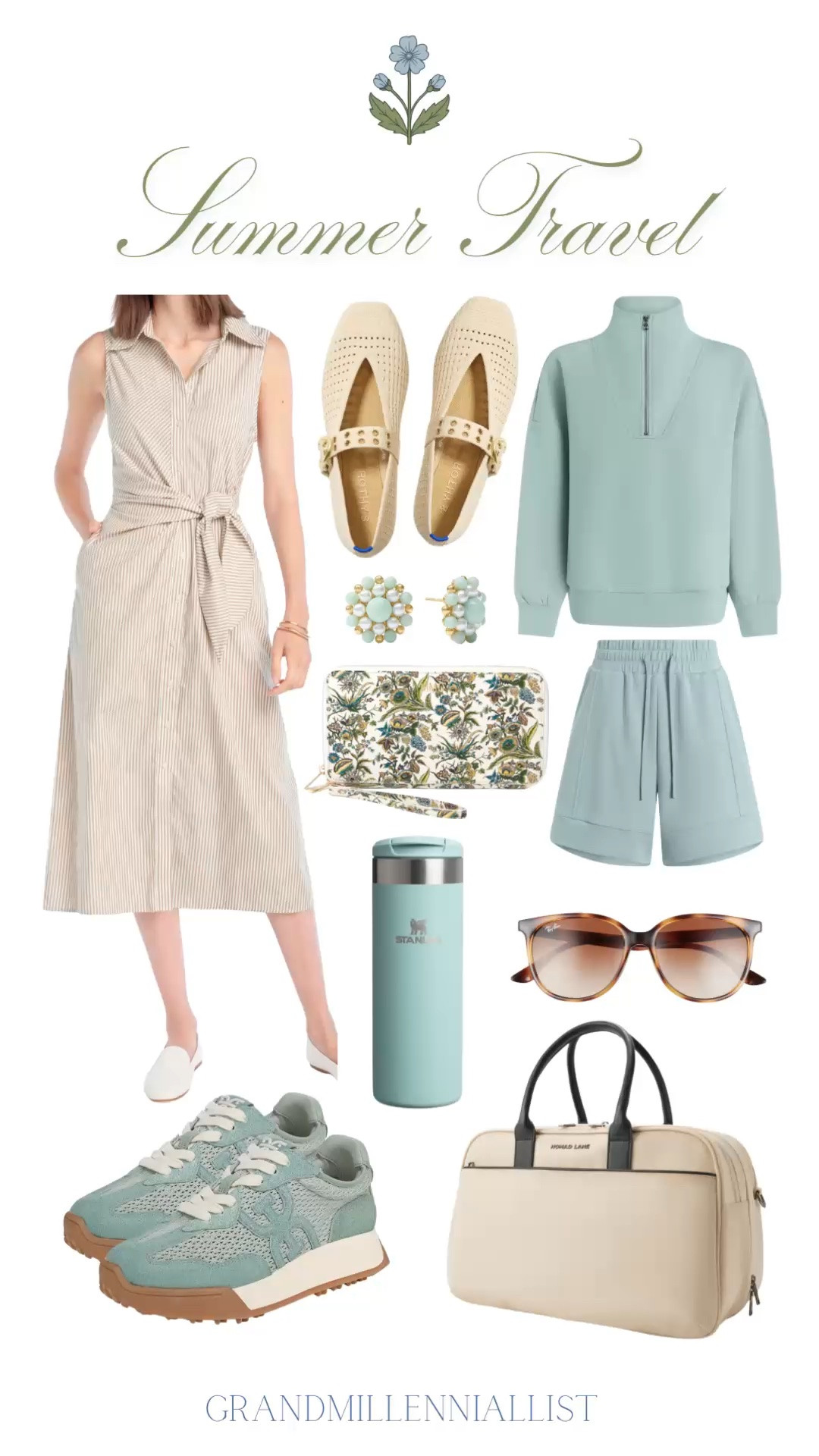 Summer Travel style finds 

Summer outfit ideas dress matching set comfy walking shoes sunglasses Nordstrom travel bag that holds everything