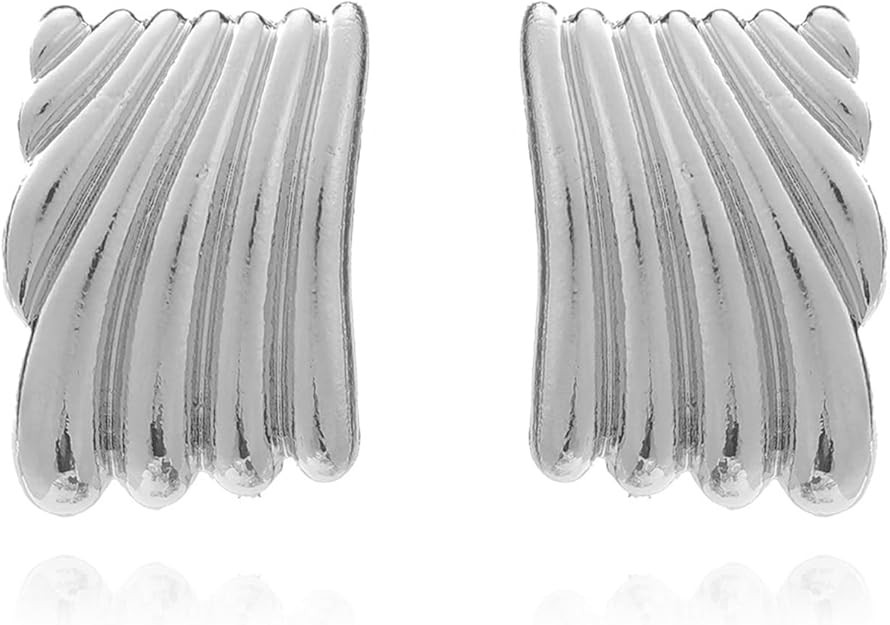 Minimalist Alloy Chunky Striped Rectangle Geometric Square Statement Stud Earrings for Women Jewe... | Amazon (US)