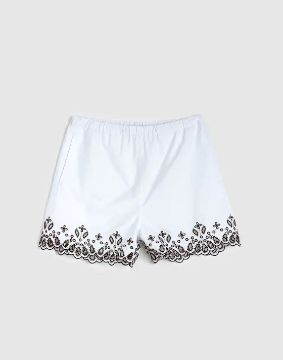 Embroidered Pull-On Shorts in Poplin | Madewell