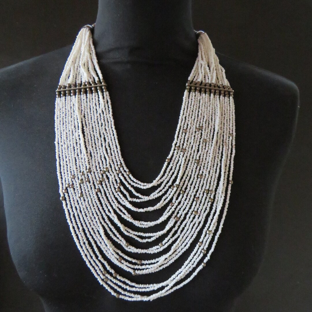Vintage Multi-strand Seed Bead Necklace With 20 Strings White Waterfall Necklace - Etsy UK | Etsy (US)
