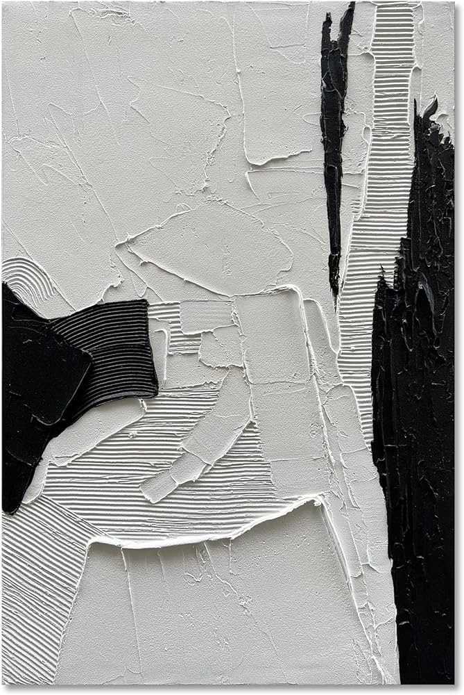 NANKAI Art Hand-painted Black and White Texture Oil painting Modern minimalist Abstract art 45x30... | Amazon (US)