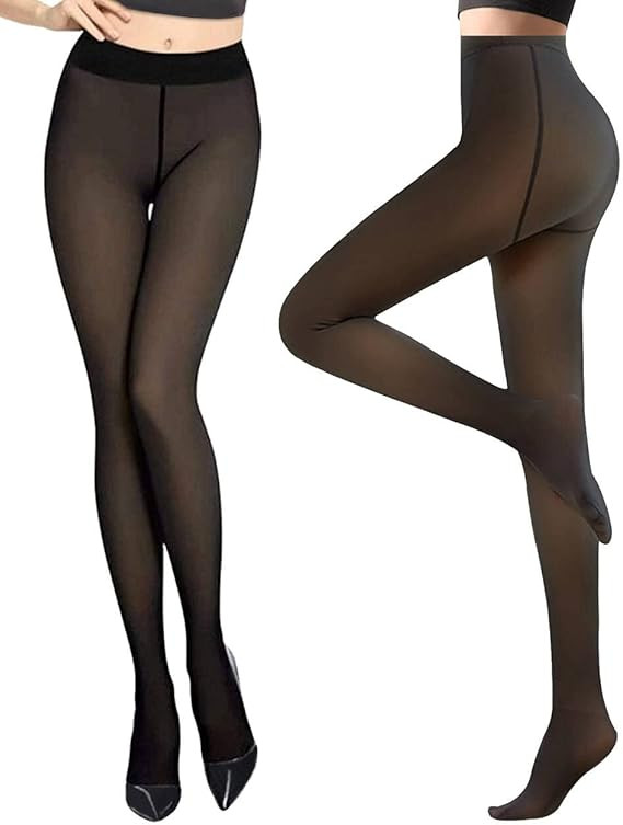 YJJY Fleece Lined Tights for Women Fake Translucent Stockings Fleece Winter Warm Tights High Wais... | Amazon (US)